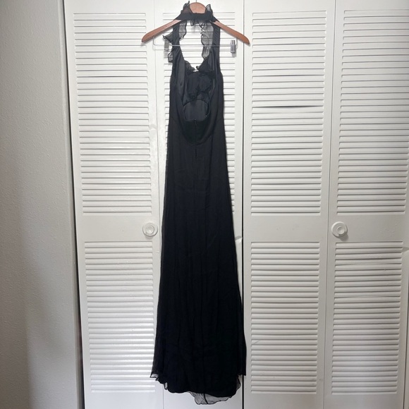 Amsale Black Silk Full Length Formal Sleeveless Halter Dress Women’s Size 6 - Picture 6 of 8